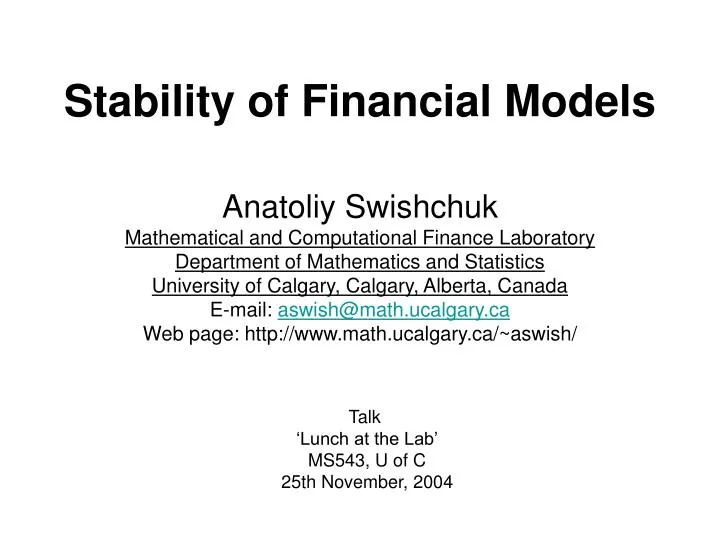 stability of financial models