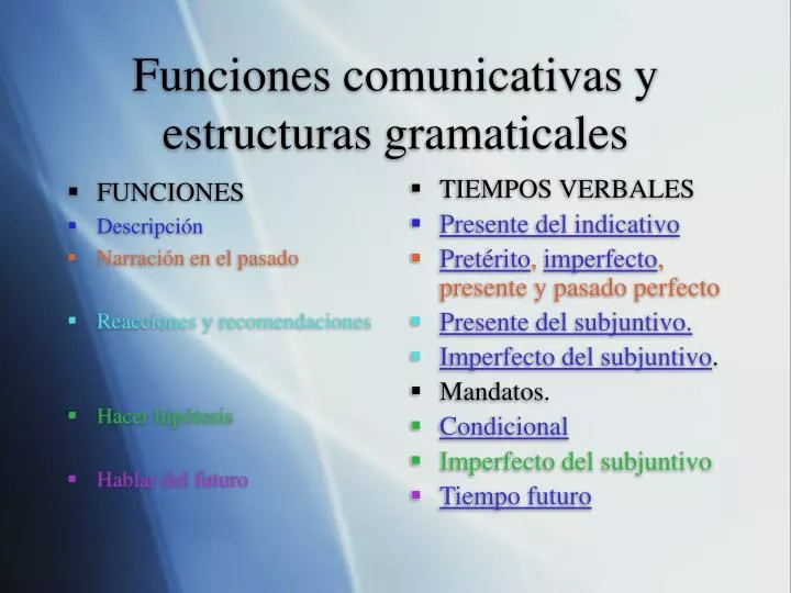 funciones comunicativas y estructuras gramaticales