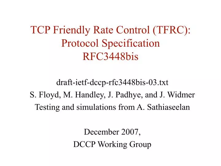 tcp friendly rate control tfrc protocol specification rfc3448bis