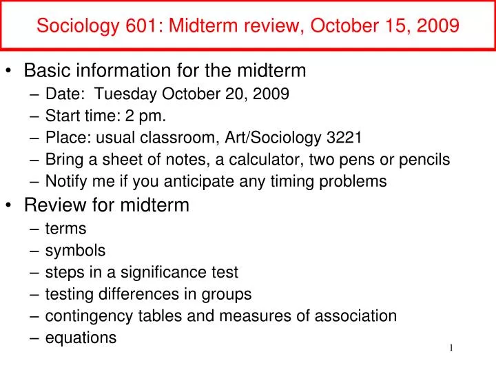 sociology 601 midterm review october 15 2009