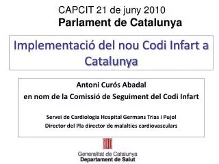Implementació del nou Codi Infart a Catalunya