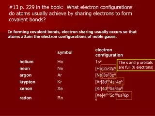 #13 p. 229 in the book: What electron configurations do atoms usually achieve by sharing electrons to form covalent b