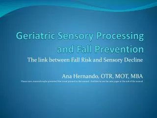 Geriatric Sensory Processing and Fall Prevention