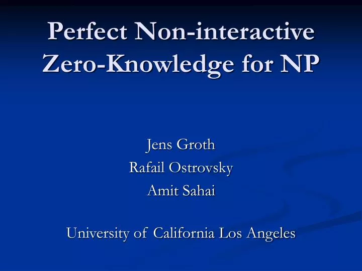 perfect non interactive zero knowledge for np