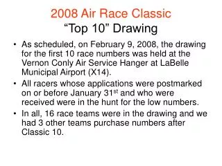 2008 Air Race Classic “Top 10” Drawing