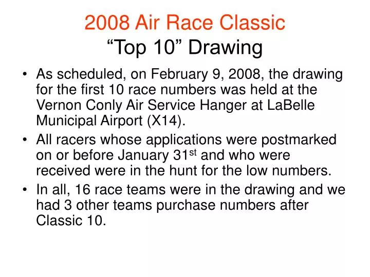 2008 air race classic top 10 drawing