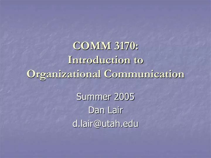 comm 3170 introduction to organizational communication