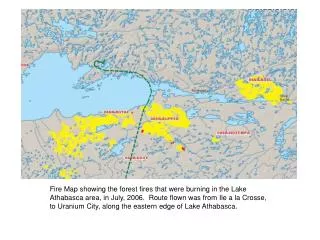 Approaching south shore of Lake Athabasca. Many forest fires were buring, but managed to steer between them.