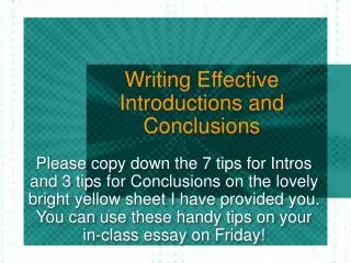 Writing Effective Introductions and Conclusions