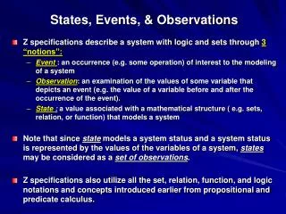 States, Events, &amp; Observations