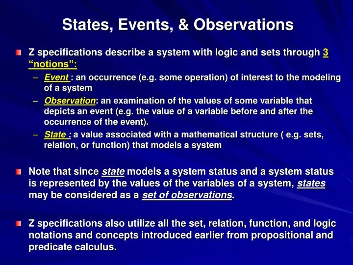 states events observations