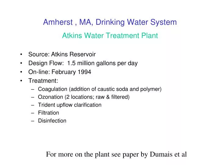amherst ma drinking water system atkins water treatment plant
