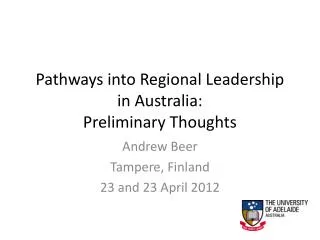 Pathways into Regional Leadership in Australia: Preliminary Thoughts