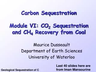Carbon Sequestration Module VI: CO 2 Sequestration and CH 4 Recovery from Coal