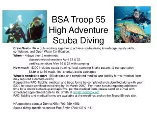 BSA Troop 55 High Adventure Scuba Diving