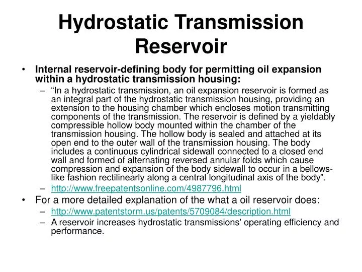 hydrostatic transmission reservoir