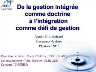 de la gestion int gr e comme doctrine l int gration comme d fi de gestion