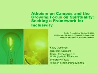 Atheism on Campus and the Growing Focus on Spirituality: Seeking a Framework for Inclusivity