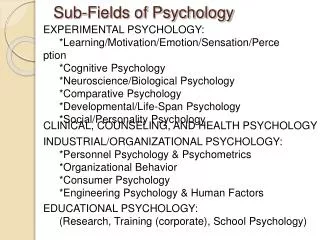 Sub-Fields of Psychology