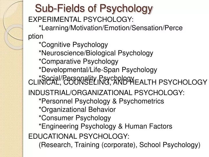 sub fields of psychology