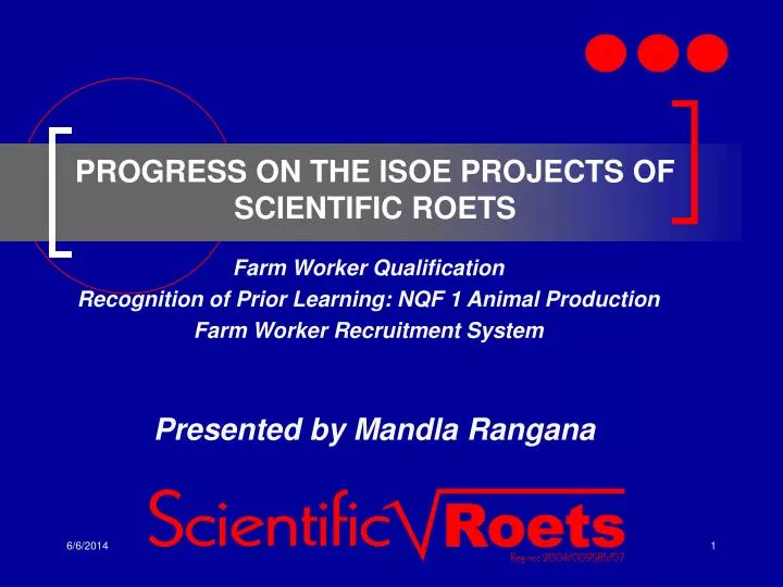 progress on the isoe projects of scientific roets