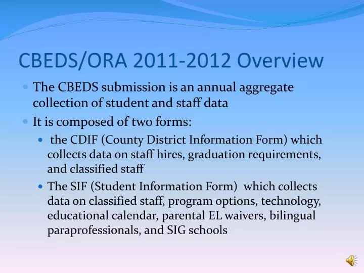 cbeds ora 2011 2012 overview