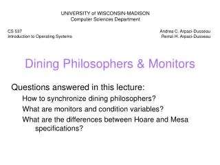 Dining Philosophers &amp; Monitors