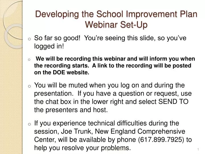 developing the school improvement plan webinar set up
