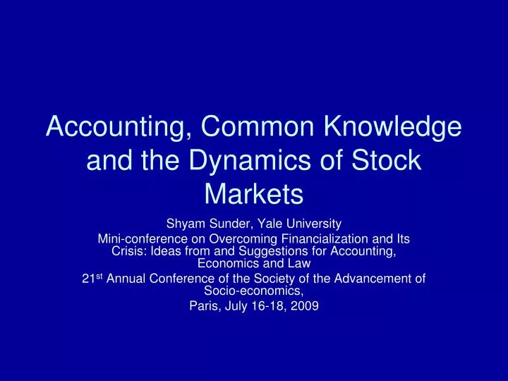 accounting common knowledge and the dynamics of stock markets