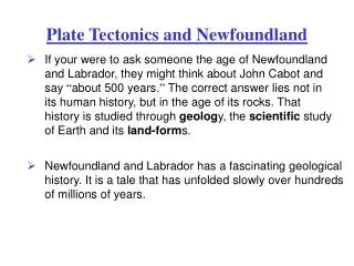 Plate Tectonics and Newfoundland