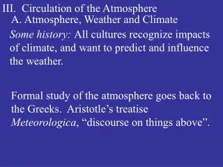 III. Circulation of the Atmosphere