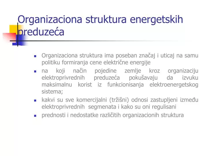 organizaciona struktura energetskih preduze a