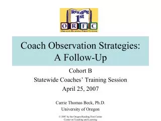 Coach Observation Strategies: A Follow-Up