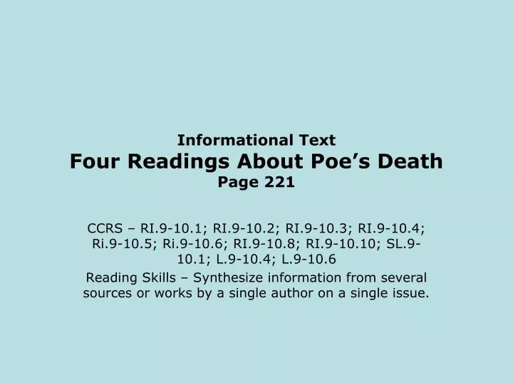informational text four readings about poe s death page 221