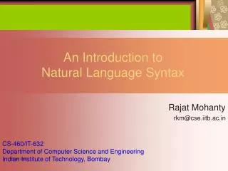 An Introduction to Natural Language Syntax