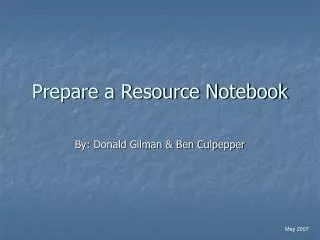 Prepare a Resource Notebook