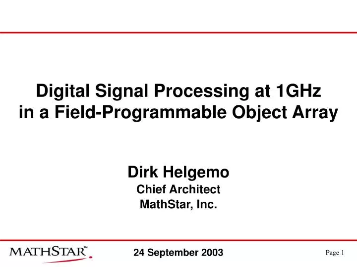 digital signal processing at 1ghz in a field programmable object array