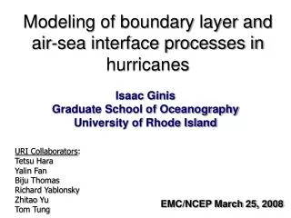 Modeling of boundary layer and air-sea interface processes in hurricanes