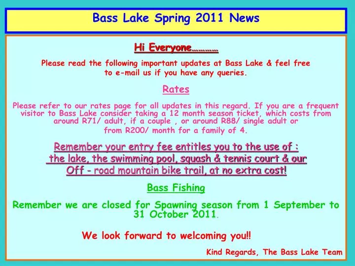 bass lake spring 2011 news