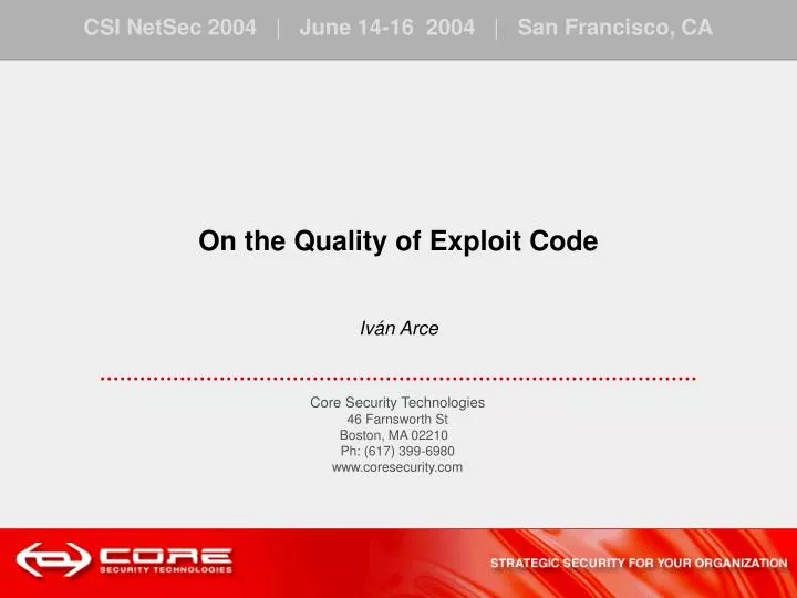 on the quality of exploit code iv n arce