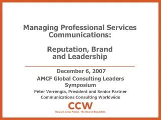 Managing Professional Services Communications: Reputation, Brand and Leadership