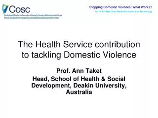 The Health Service contribution to tackling Domestic Violence