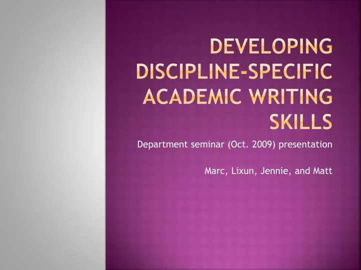developing discipline specific academic writing skills