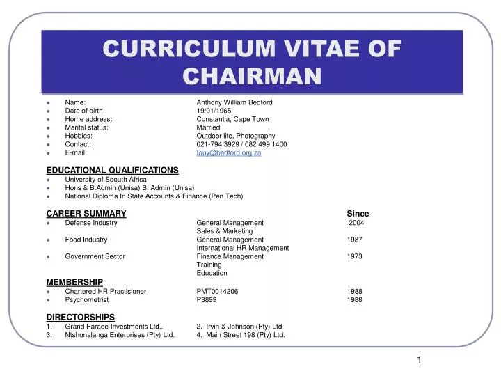 curriculum vitae of chairman