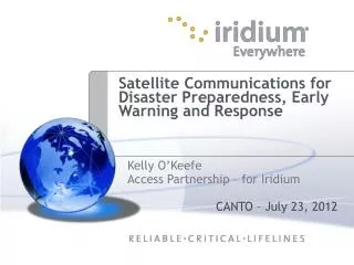 Satellite Communications for Disaster Preparedness, Early Warning and Response