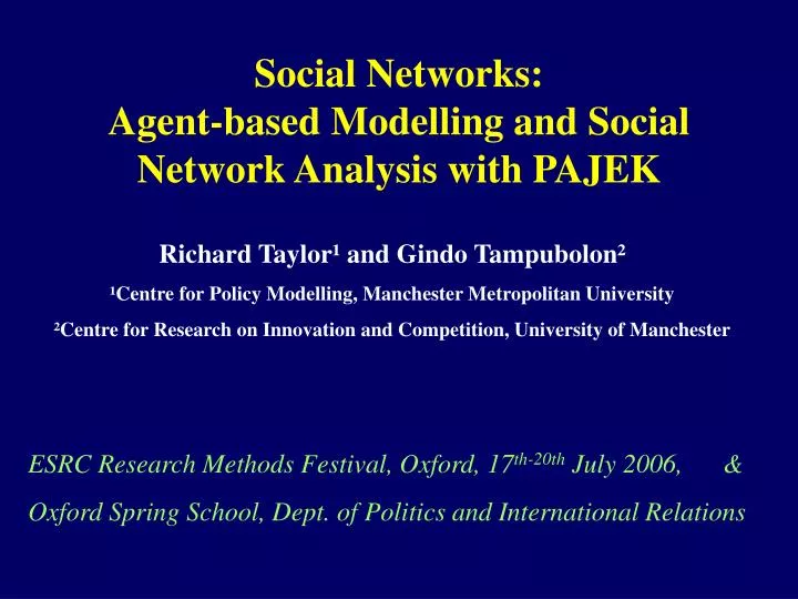 social networks agent based modelling and social network analysis with pajek