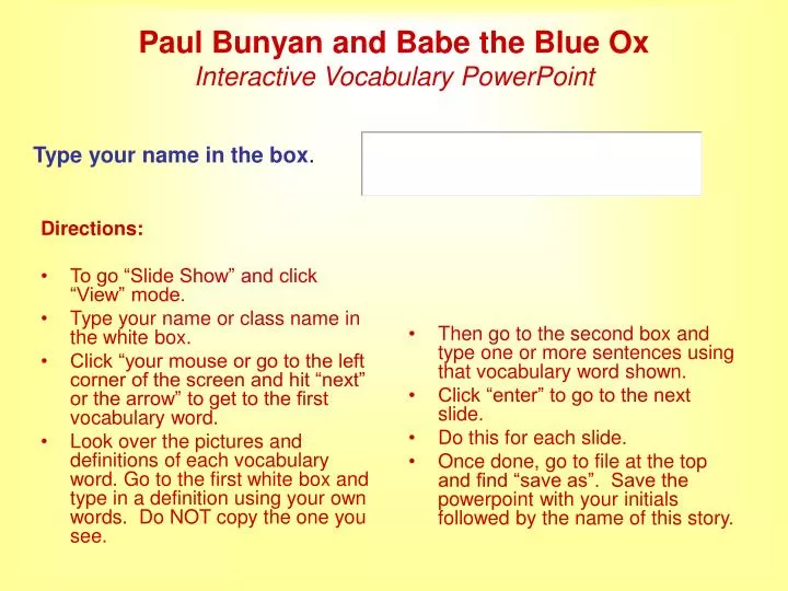 paul bunyan and babe the blue ox interactive vocabulary powerpoint