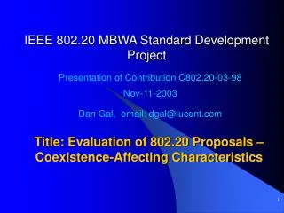 IEEE 802.20 MBWA Standard Development Project