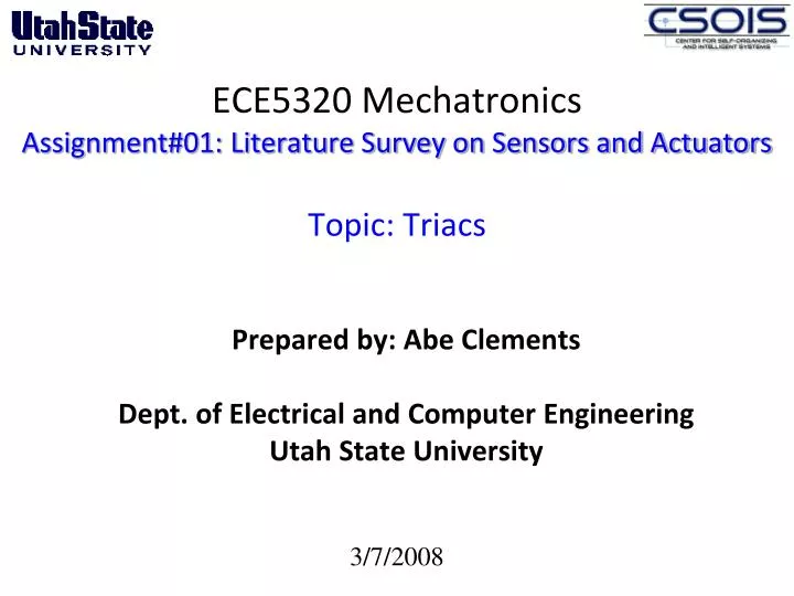 ece5320 mechatronics assignment 01 literature survey on sensors and actuators topic triacs