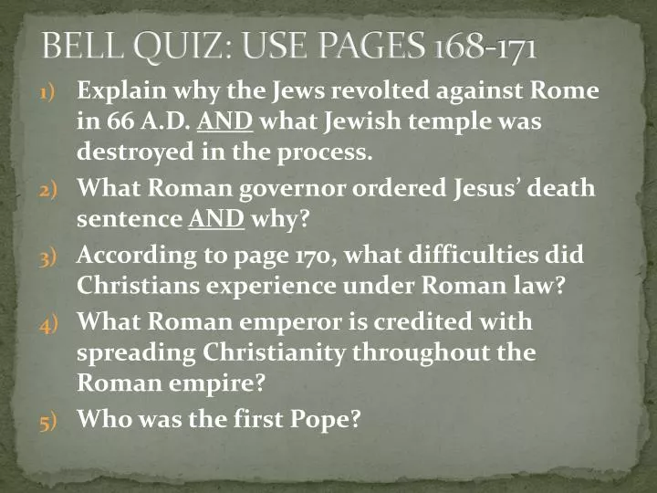 bell quiz use pages 168 171